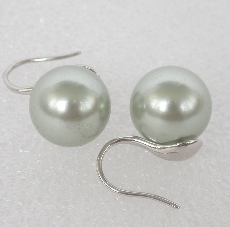 Stud Dangle 8/10/12mm round gray-green south sea shell pearls Earrings 925sc hook c1124