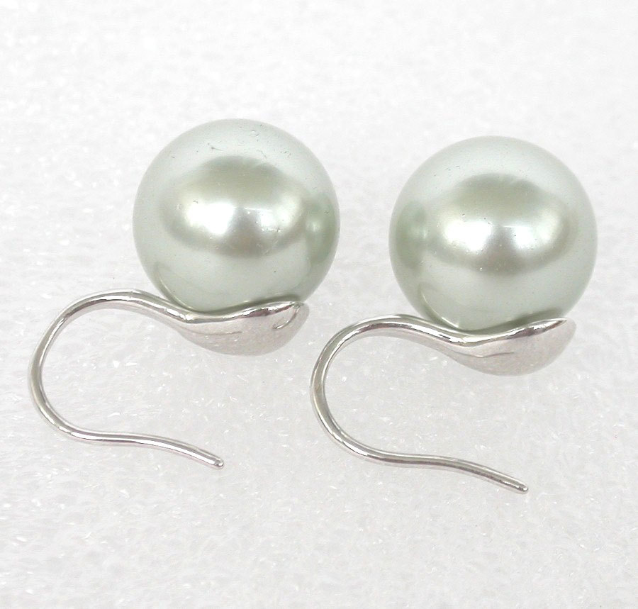 Stud Dangle 8/10/12mm round gray-green south sea shell pearls Earrings 925sc hook c1124