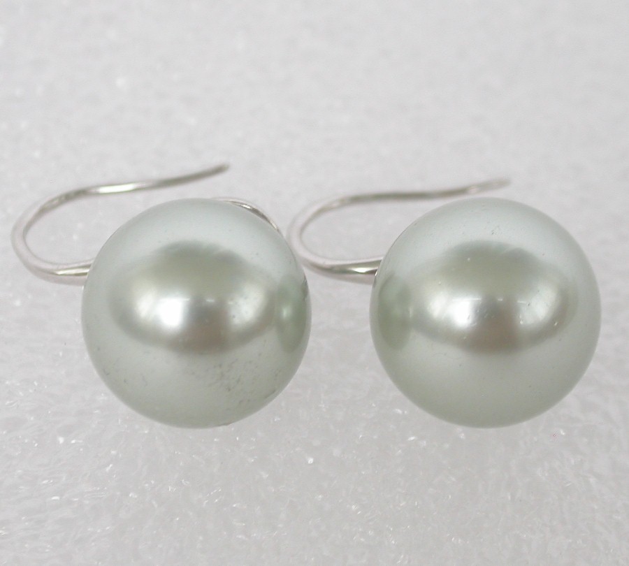 Stud Dangle 8/10/12mm round gray-green south sea shell pearls Earrings 925sc hook c1124