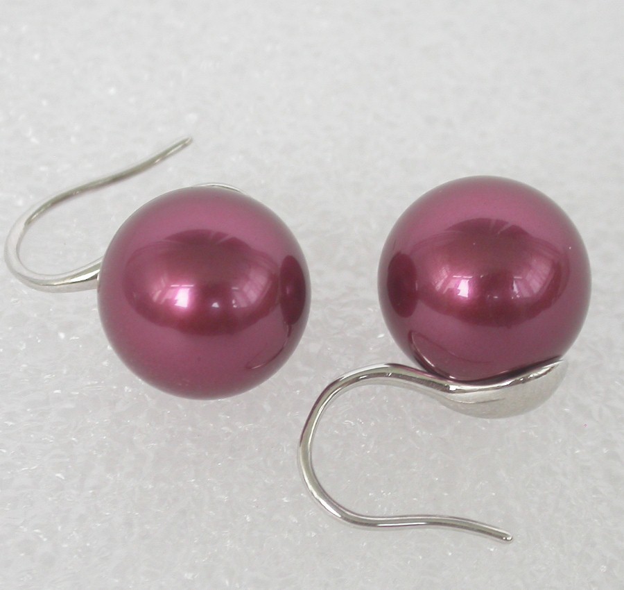 Stud Dangle 8/10/12mm round wine red south sea shell pearls Earrings 925sc hook c1125