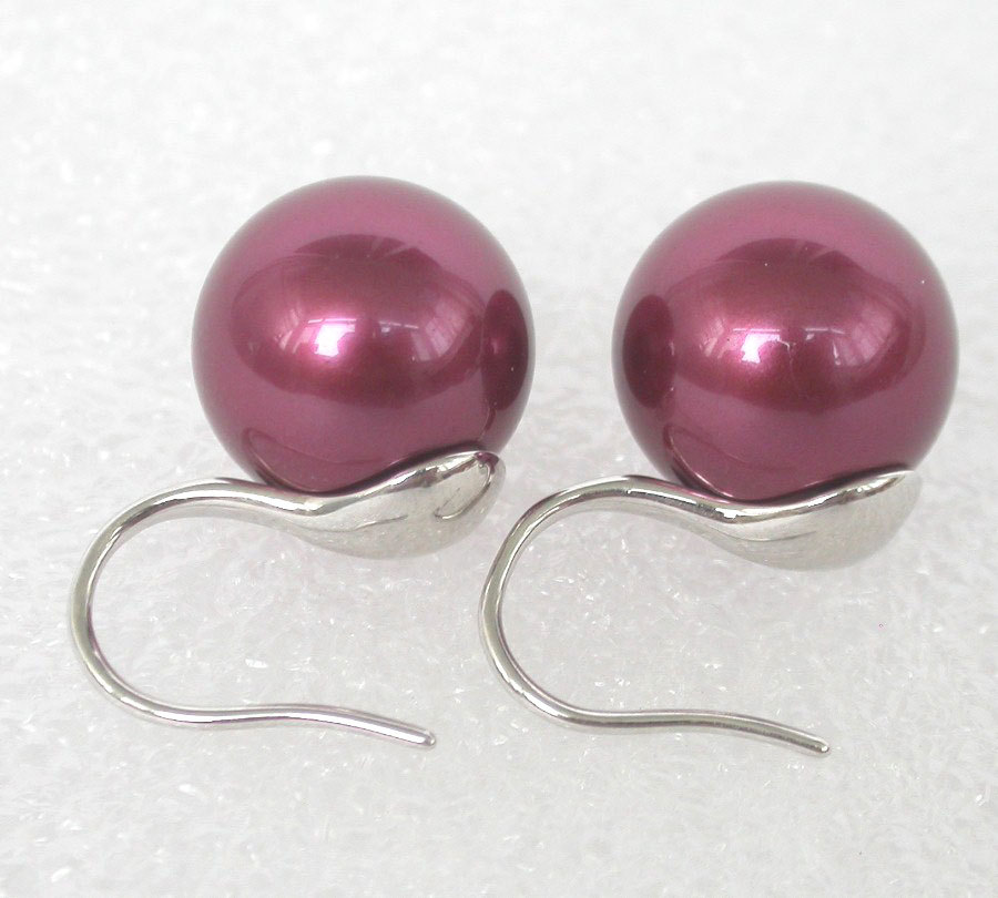 Stud Dangle 8/10/12mm round wine red south sea shell pearls Earrings 925sc hook c1125