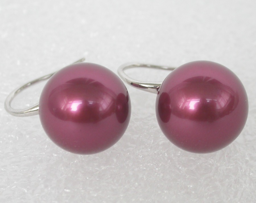 Stud Dangle 8/10/12mm round wine red south sea shell pearls Earrings 925sc hook c1125