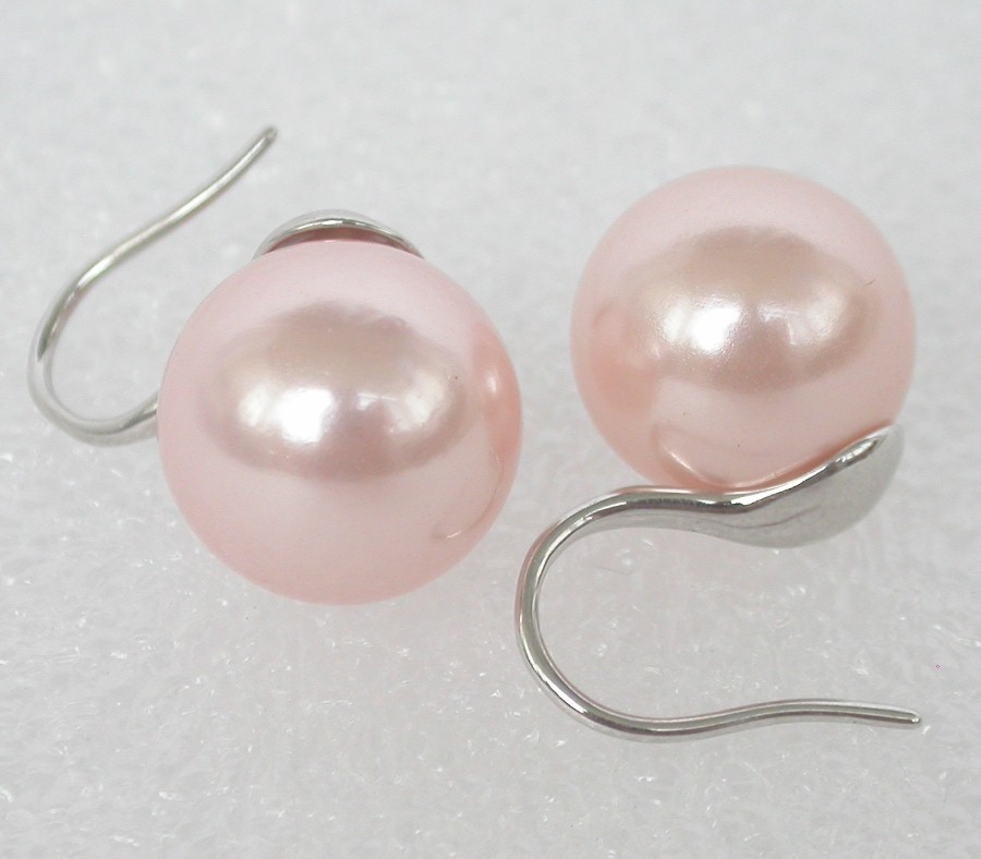 Stud Dangle 8/10/12mm round light pink south sea shell pearls Earrings 925sc hook c1126
