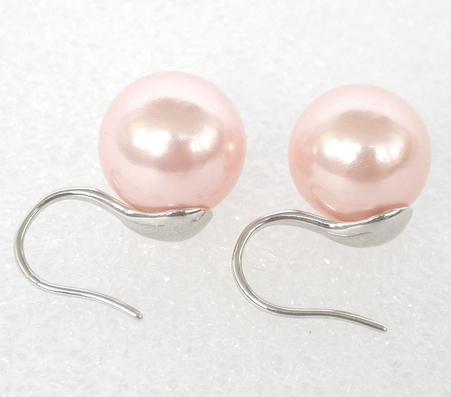 Stud Dangle 8/10/12mm round light pink south sea shell pearls Earrings 925sc hook c1126
