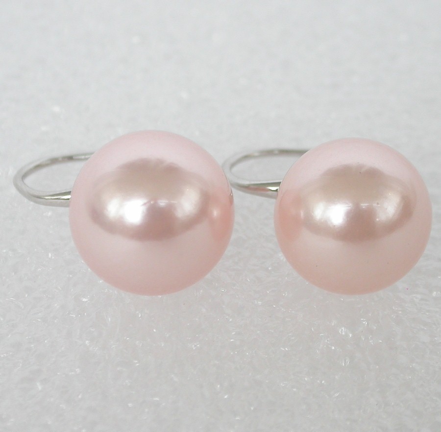 Stud Dangle 8/10/12mm round light pink south sea shell pearls Earrings 925sc hook c1126