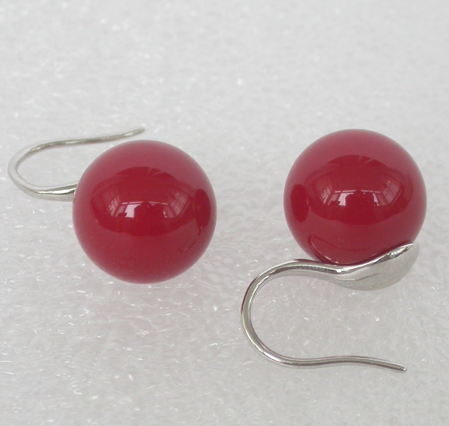 Stud Dangle 8/10/12mm round red south sea shell pearls Earrings 925sc hook c1127