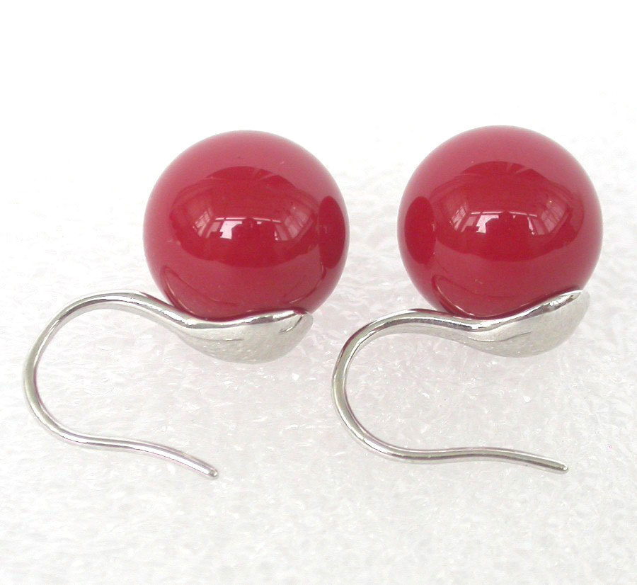 Stud Dangle 8/10/12mm round red south sea shell pearls Earrings 925sc hook c1127