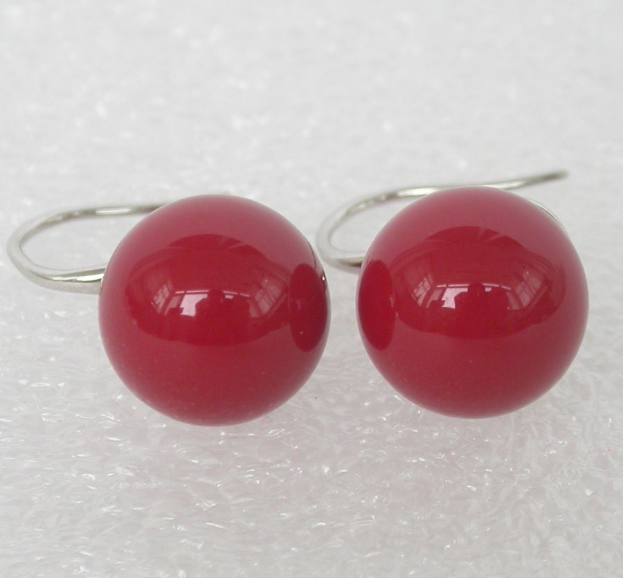 Stud Dangle 8/10/12mm round red south sea shell pearls Earrings 925sc hook c1127