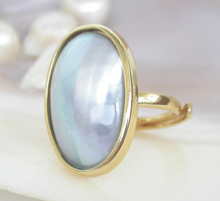AAAA Selectable natural 25mm oval white blue South Sea Mabe Pearls Rings 925sc c1132