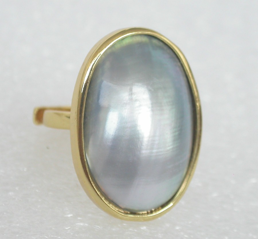 AAAA Selectable natural 25mm oval white blue South Sea Mabe Pearls Rings 925sc c1132