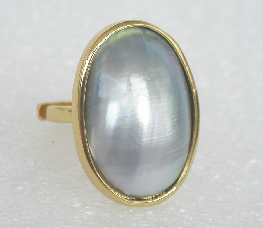 AAAA Selectable natural 25mm oval white blue South Sea Mabe Pearls Rings 925sc c1132