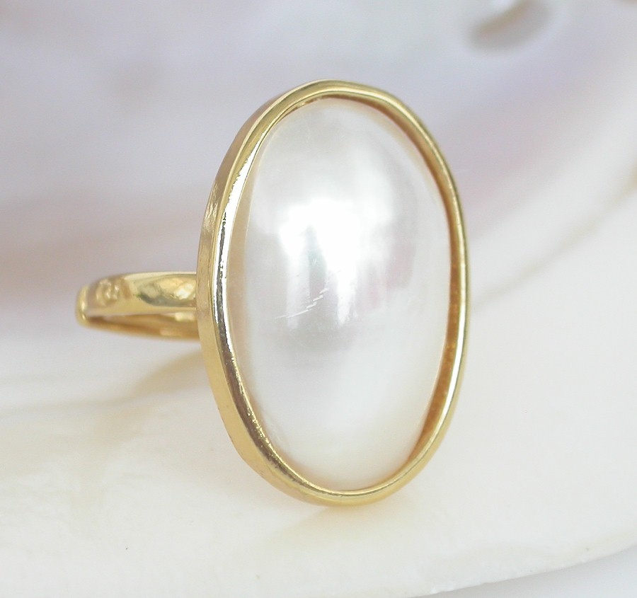 AAAA Selectable natural 25mm oval white blue South Sea Mabe Pearls Rings 925sc c1132
