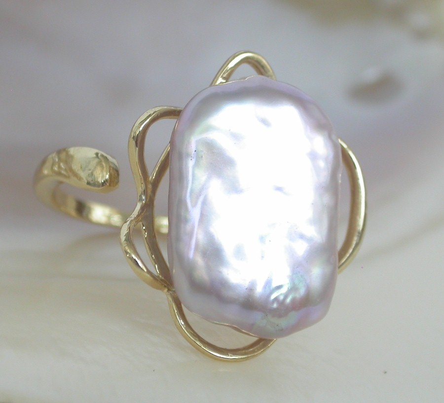 Selectable 20mm square white purple Reborn keshi pearls Rings 925sc Adjustable c1137