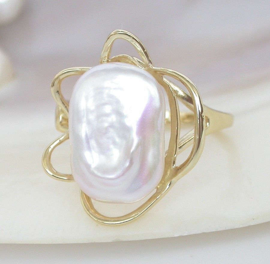 Selectable 20mm square white purple Reborn keshi pearls Rings 925sc Adjustable c1137