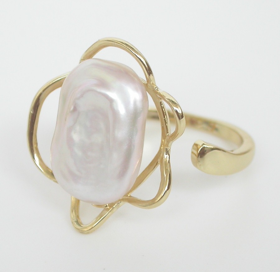 Selectable 20mm square white purple Reborn keshi pearls Rings 925sc Adjustable c1137