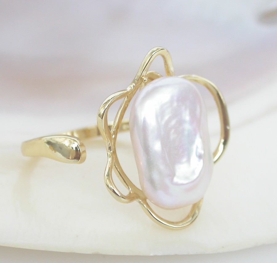 Selectable 20mm square white purple Reborn keshi pearls Rings 925sc Adjustable c1137
