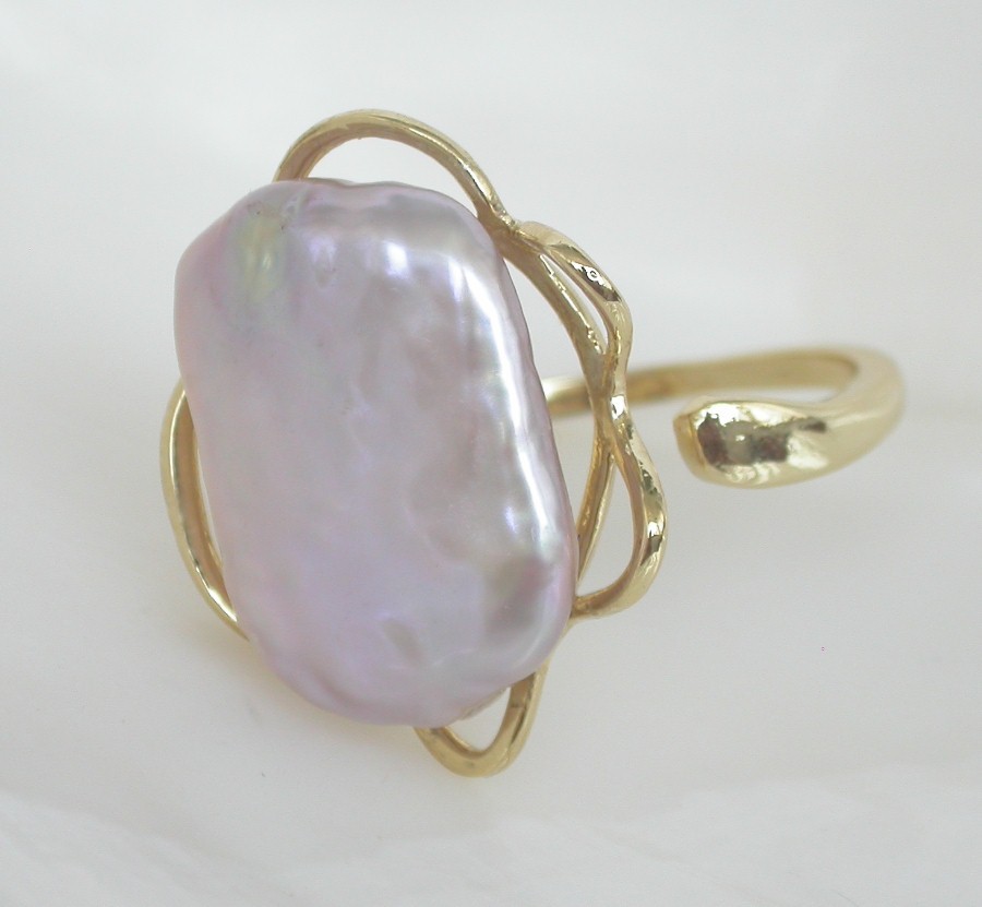 Selectable 20mm square white purple Reborn keshi pearls Rings 925sc Adjustable c1137
