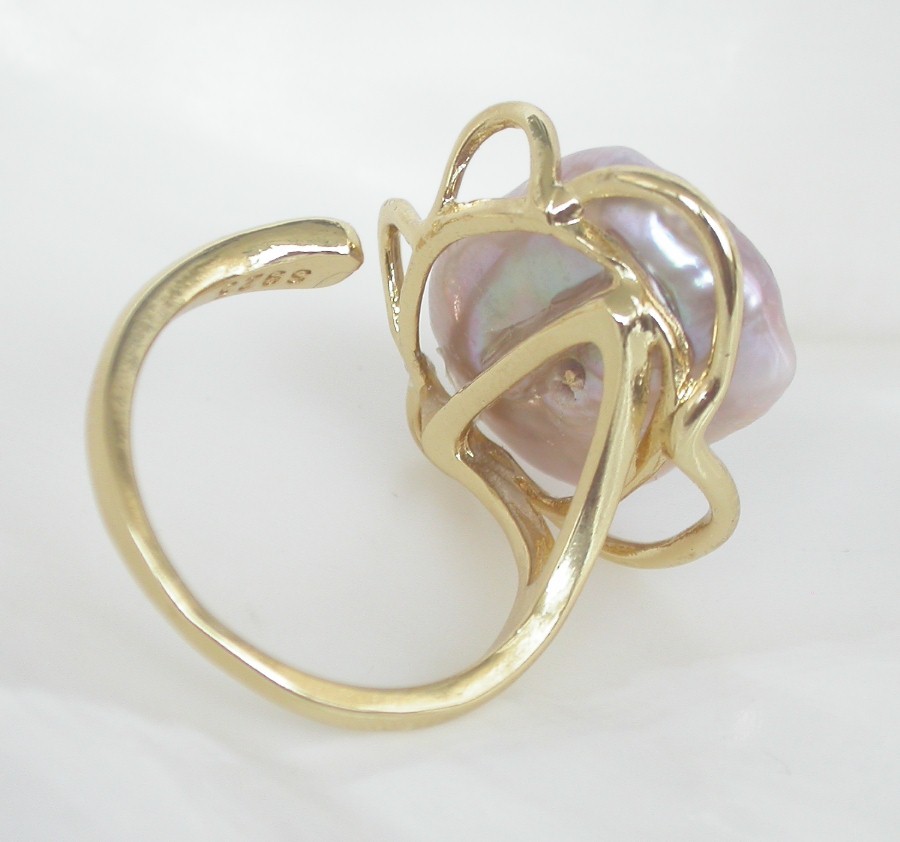 Selectable 20mm square white purple Reborn keshi pearls Rings 925sc Adjustable c1137
