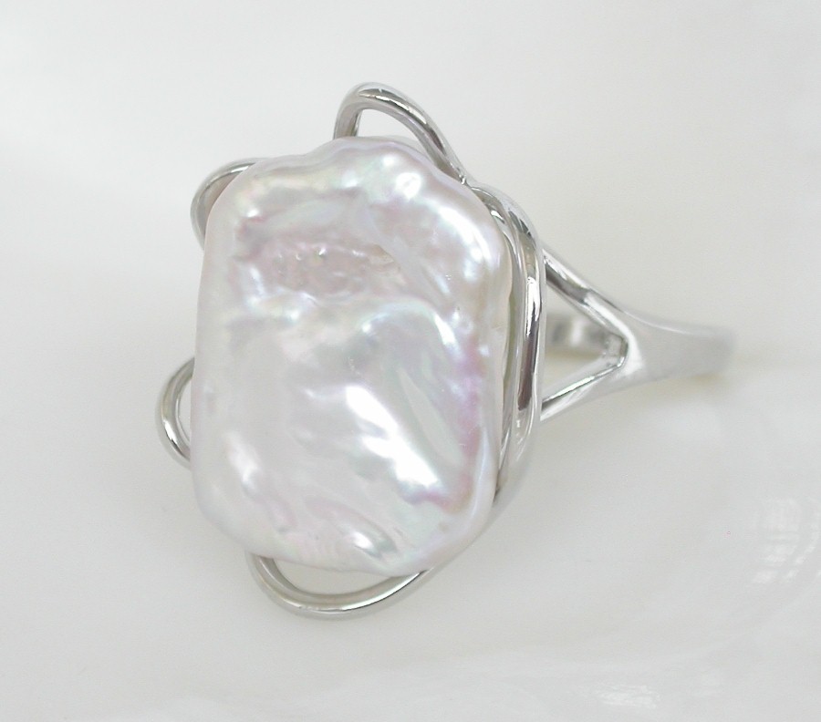 Selectable 20mm square white purple Reborn keshi pearls Rings 925sc Adjustable c1137
