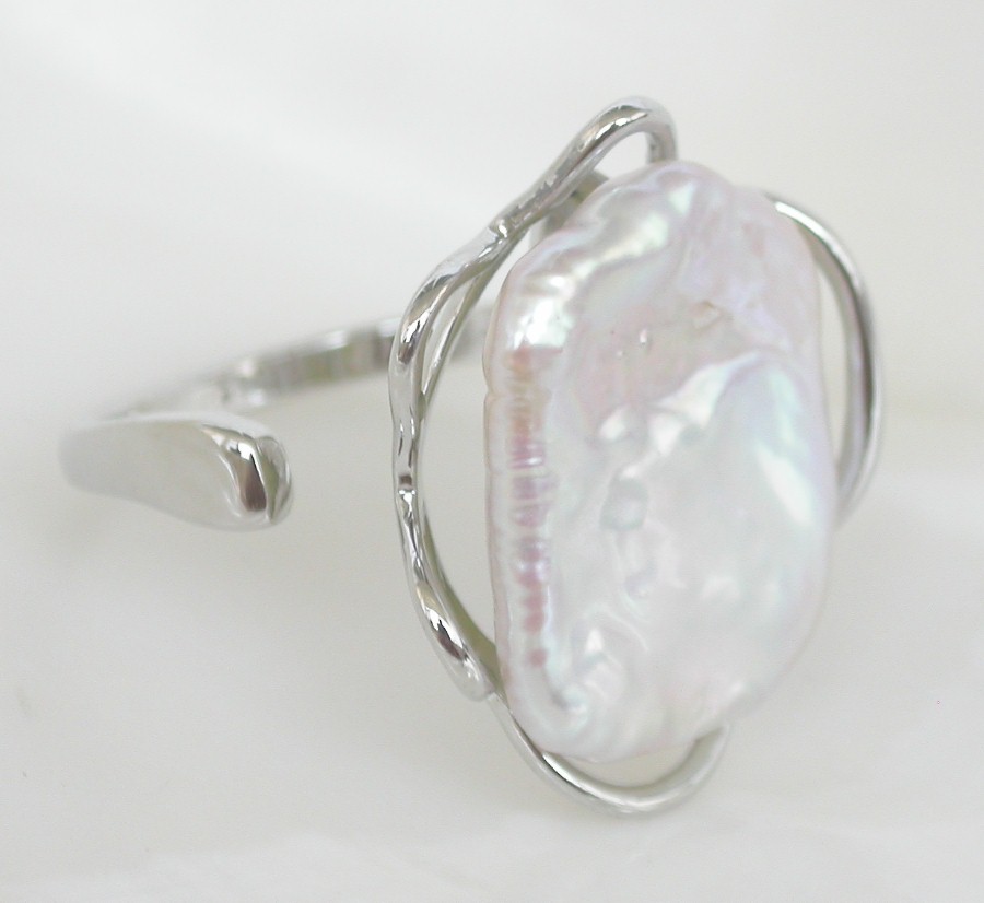 Selectable 20mm square white purple Reborn keshi pearls Rings 925sc Adjustable c1137