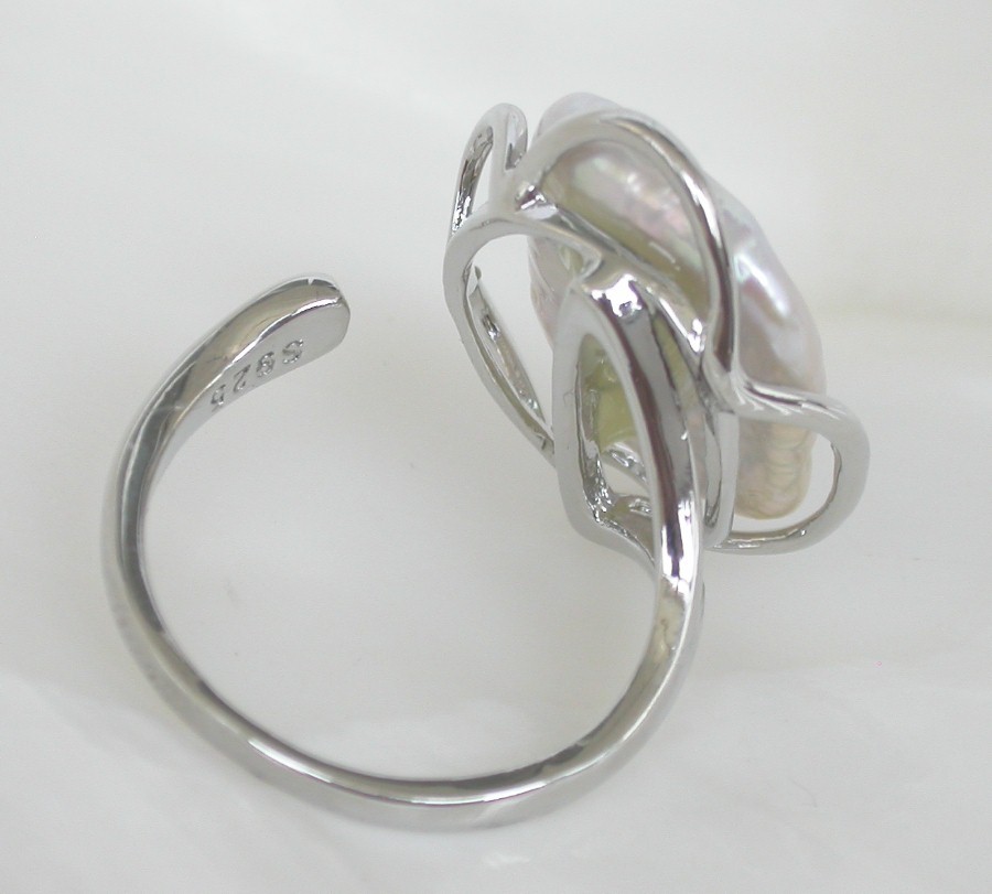 Selectable 20mm square white purple Reborn keshi pearls Rings 925sc Adjustable c1137