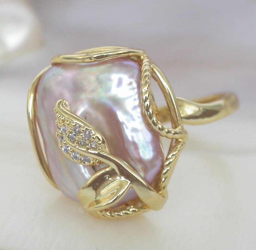 AAAA natural 17mm square purple Reborn keshi pearls Rings 925sc Adjustable c1138