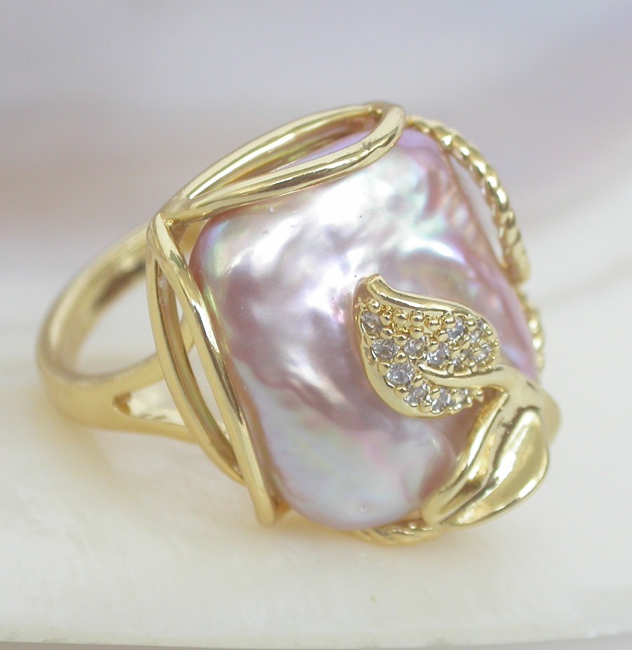 AAAA natural 17mm square purple Reborn keshi pearls Rings 925sc Adjustable c1138