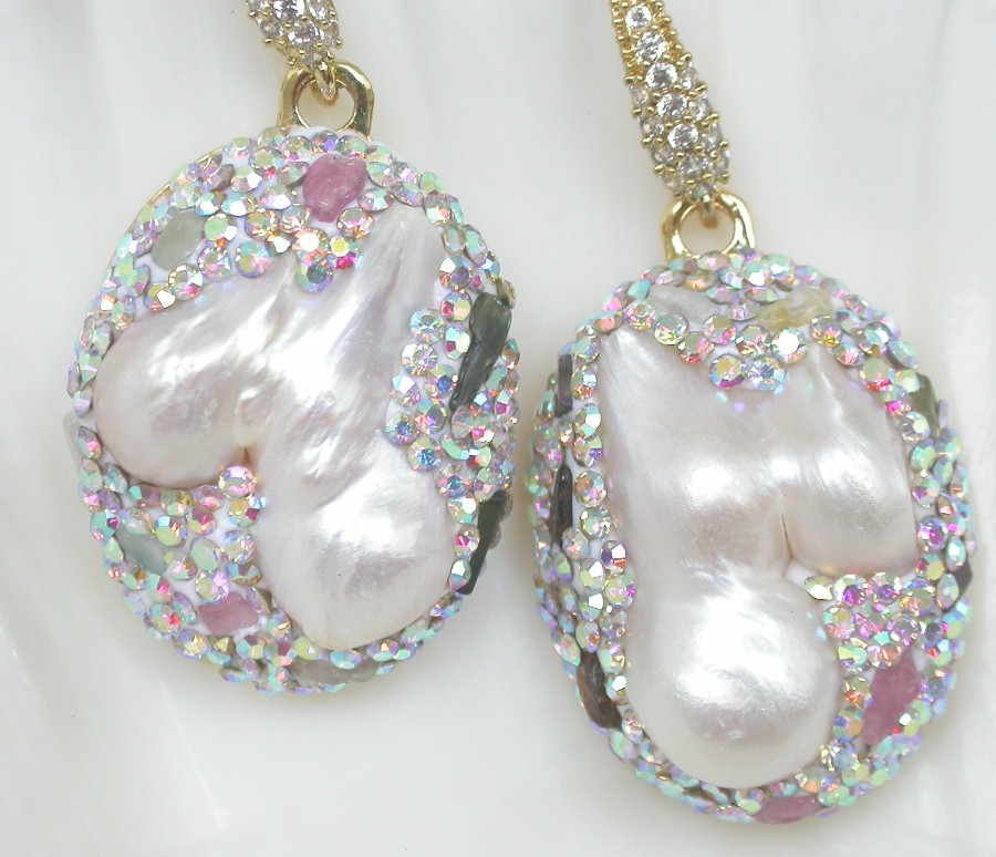 AAA 2" Dangle luster natural 30mm Baroque white Reborn keshi pearls Earrings c1140