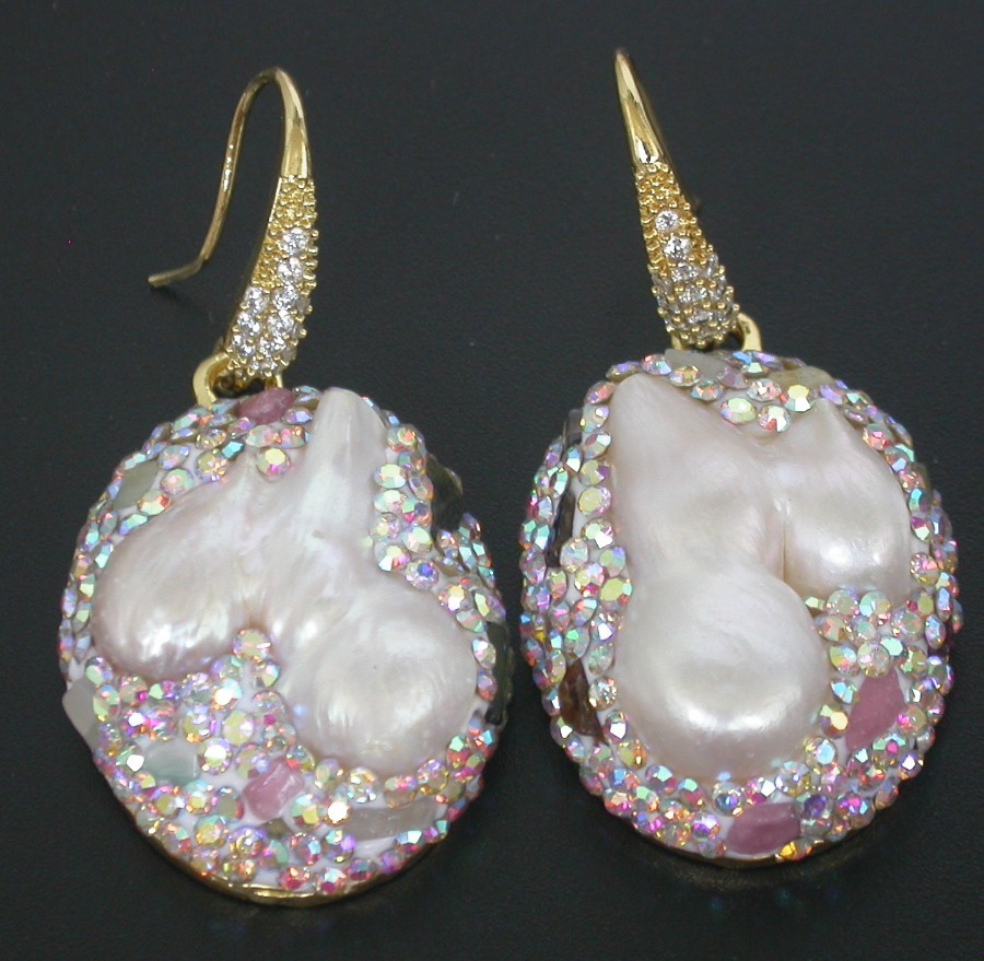 AAA 2" Dangle luster natural 30mm Baroque white Reborn keshi pearls Earrings c1140