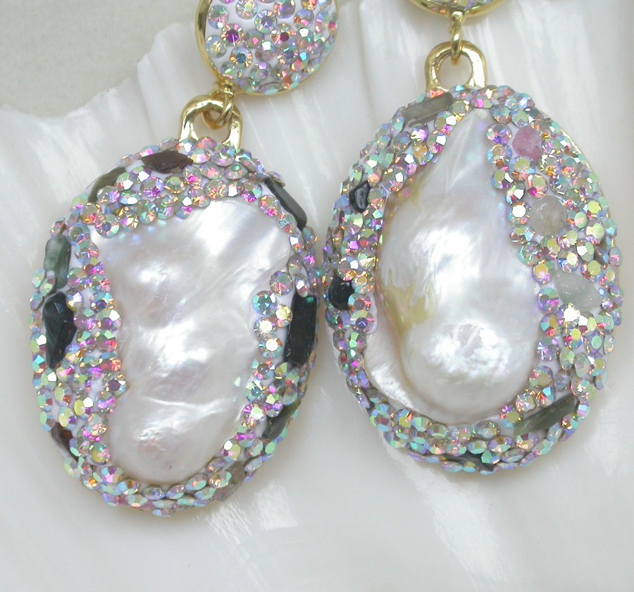 AAA 2" Dangle luster natural 30mm Baroque white Reborn keshi pearls Earrings c1141
