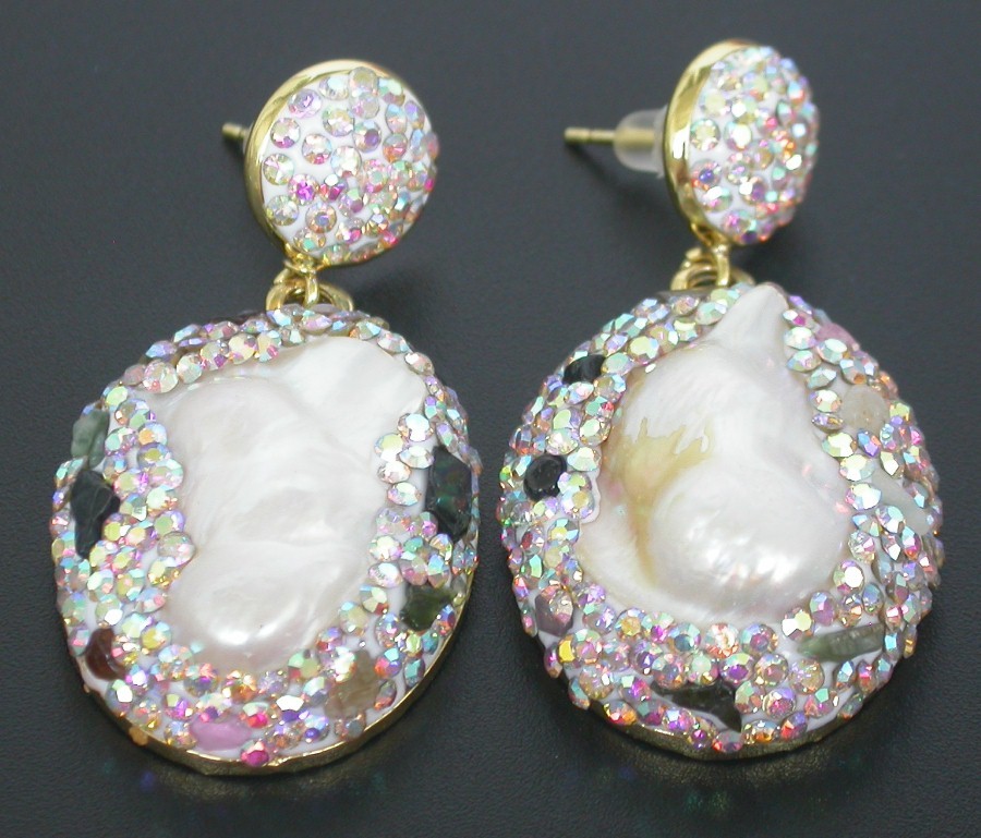 AAA 2" Dangle luster natural 30mm Baroque white Reborn keshi pearls Earrings c1141