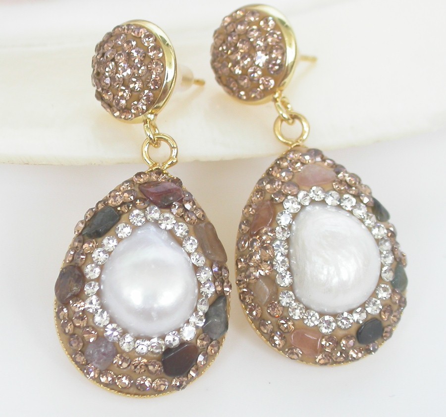 AAA 2" Dangle luster natural drip 27mm Baroque white Reborn keshi pearls Earrings c1142