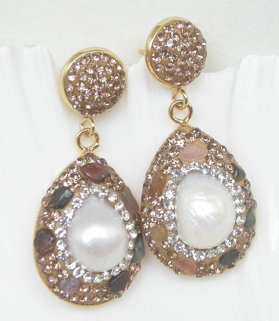 AAA 2" Dangle luster natural drip 27mm Baroque white Reborn keshi pearls Earrings c1142