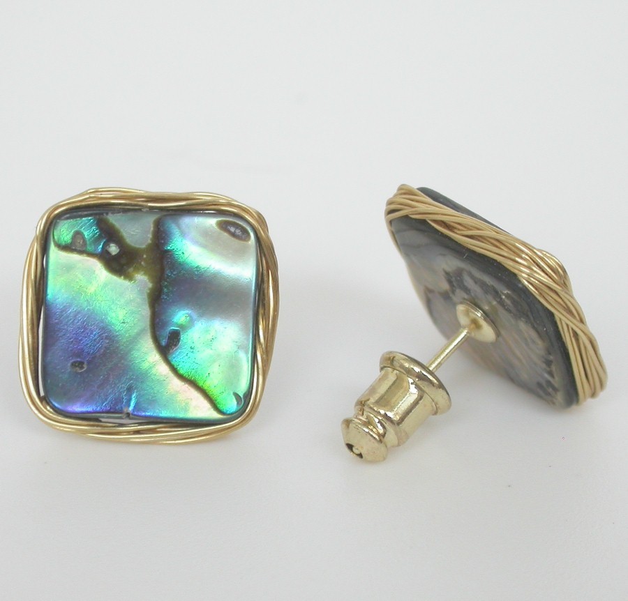 AAA natural Studs square 15mm Multicolor Abalone shell Earrings post c1143