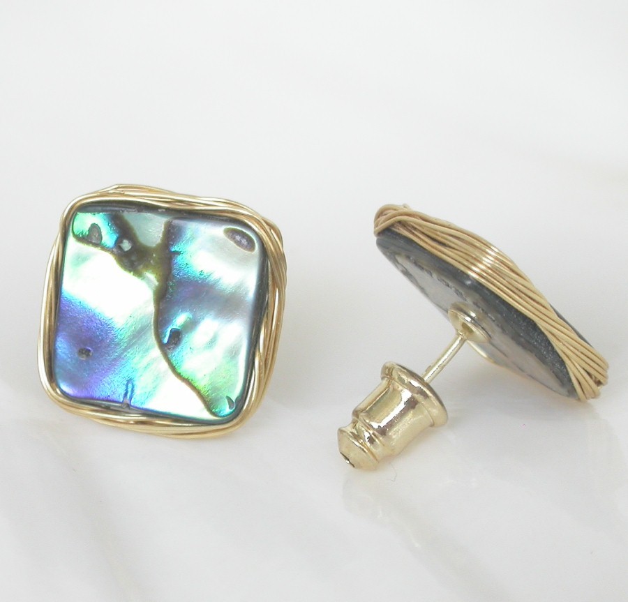 AAA natural Studs square 15mm Multicolor Abalone shell Earrings post c1143