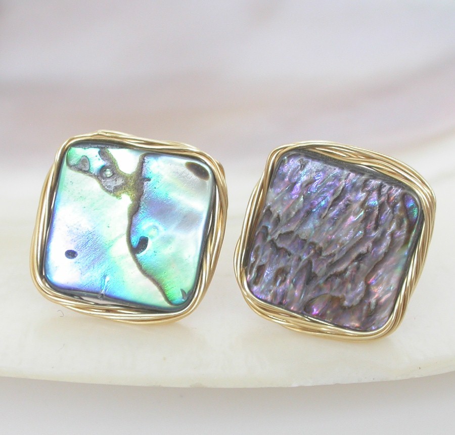 AAA natural Studs square 15mm Multicolor Abalone shell Earrings post c1143