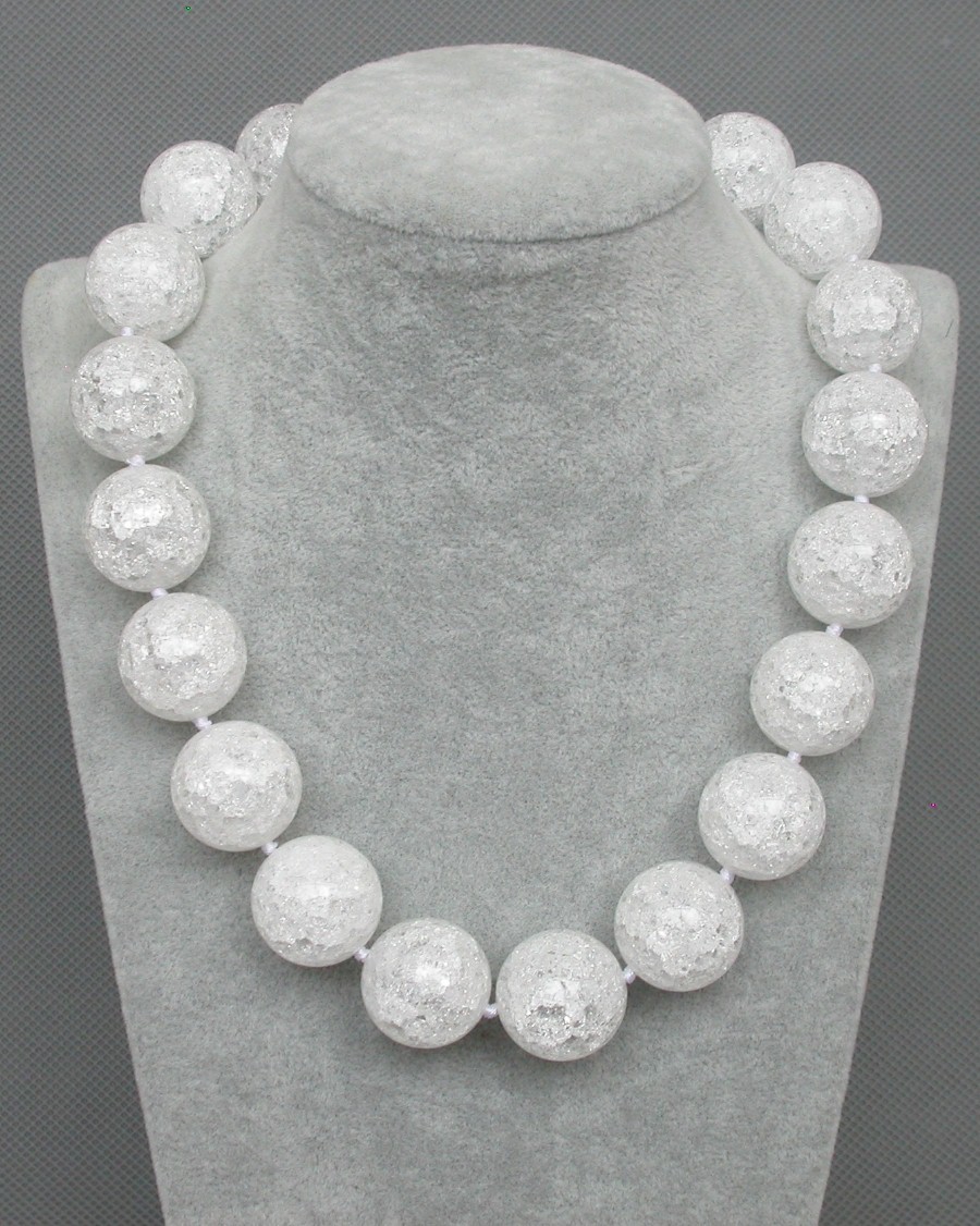 AAAA 18" 20mm natural round white Crackle crystal Beads Necklace c1164