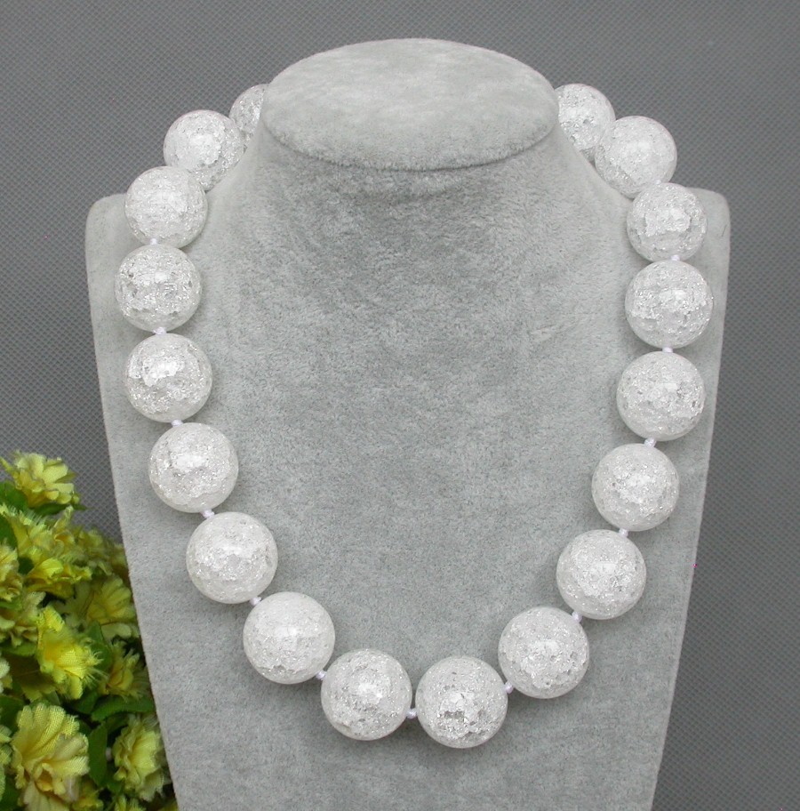 AAAA 18" 20mm natural round white Crackle crystal Beads Necklace c1164