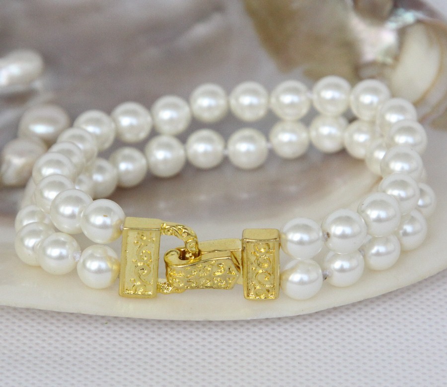 AAA 8" 2row 8mm 10mm round white south sea shell pearls bracelet c1195
