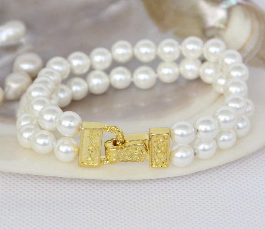 AAA 8" 2row 8mm 10mm round white south sea shell pearls bracelet c1195