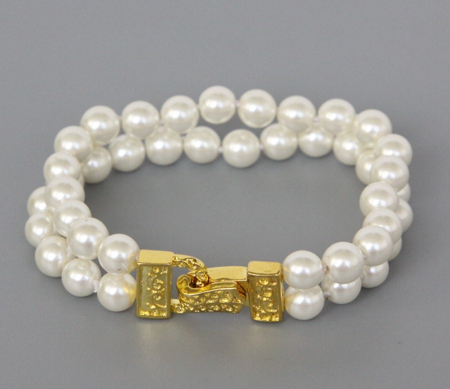 AAA 8" 2row 8mm 10mm round white south sea shell pearls bracelet c1195