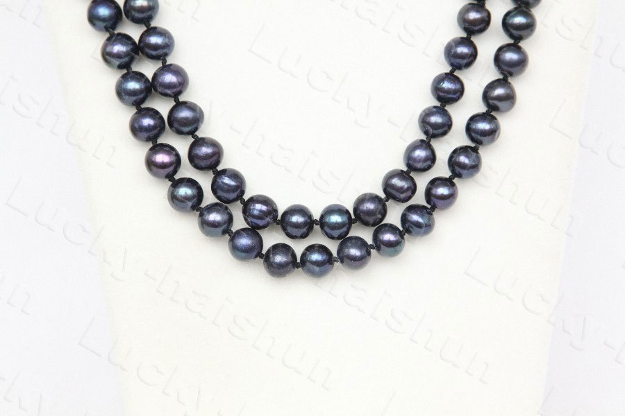 Genuine 17" 2row 9mm round black freshwater pearls bead necklace 18KGP c1228
