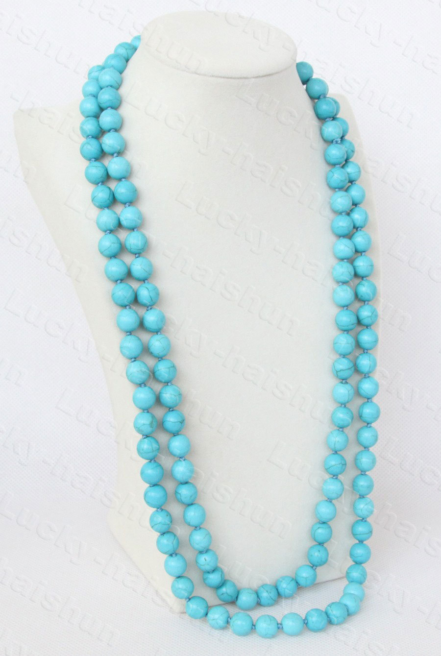 Long 52" 10mm round sky-blue turquoise beads necklace c1246