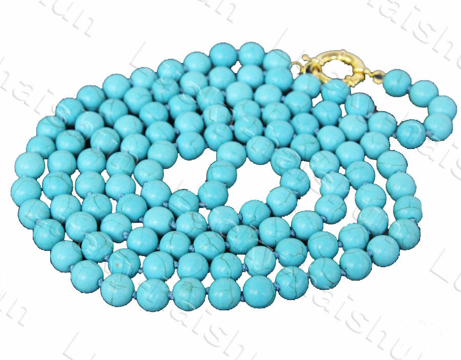 Long 52" 10mm round sky-blue turquoise beads necklace c1246