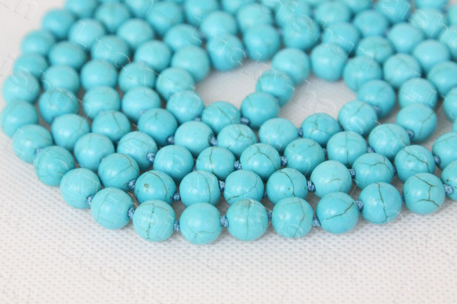 Long 52" 10mm round sky-blue turquoise beads necklace c1246