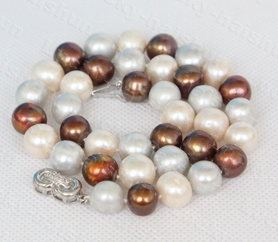 17.5" 12mm round Multicolor freshwater beads pearls necklace 18KGP Clasp c1254