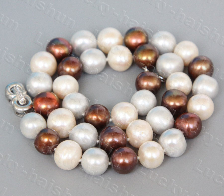 17.5" 12mm round Multicolor freshwater beads pearls necklace 18KGP Clasp c1254