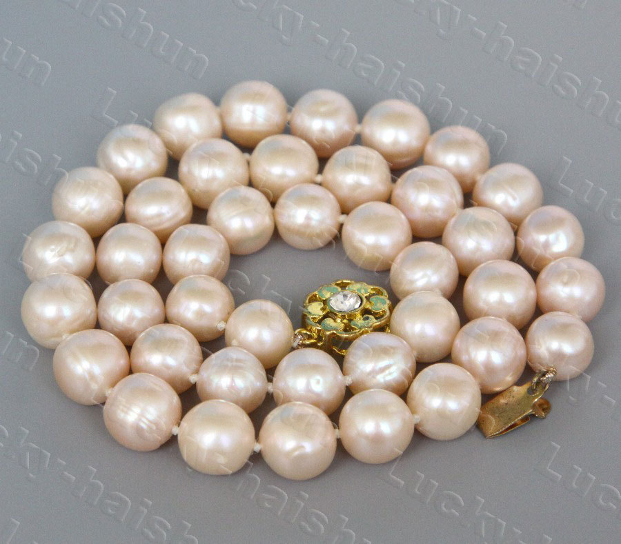 natural 17" 10mm round light pink freshwater pearls beads necklace c1260