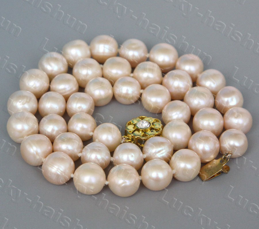 natural 17" 10mm round light pink freshwater pearls beads necklace c1260