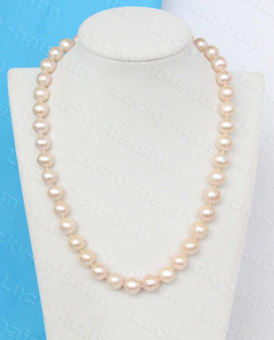 natural 17" 10mm round light pink freshwater pearls beads necklace c1260